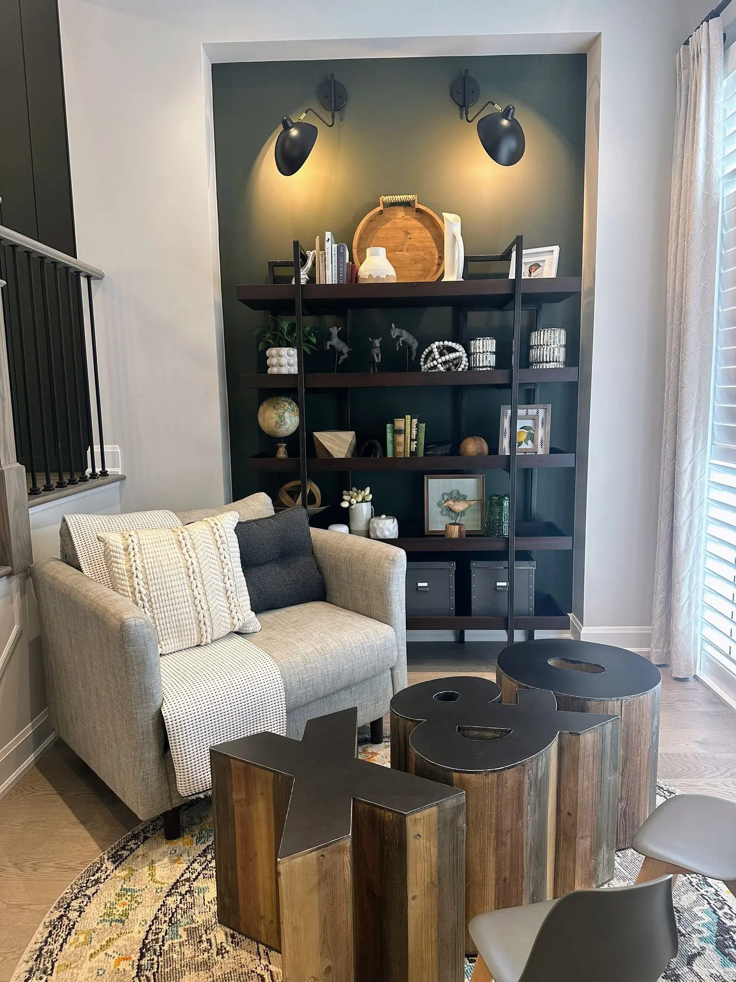 Reading nook with soft sofa and shelving